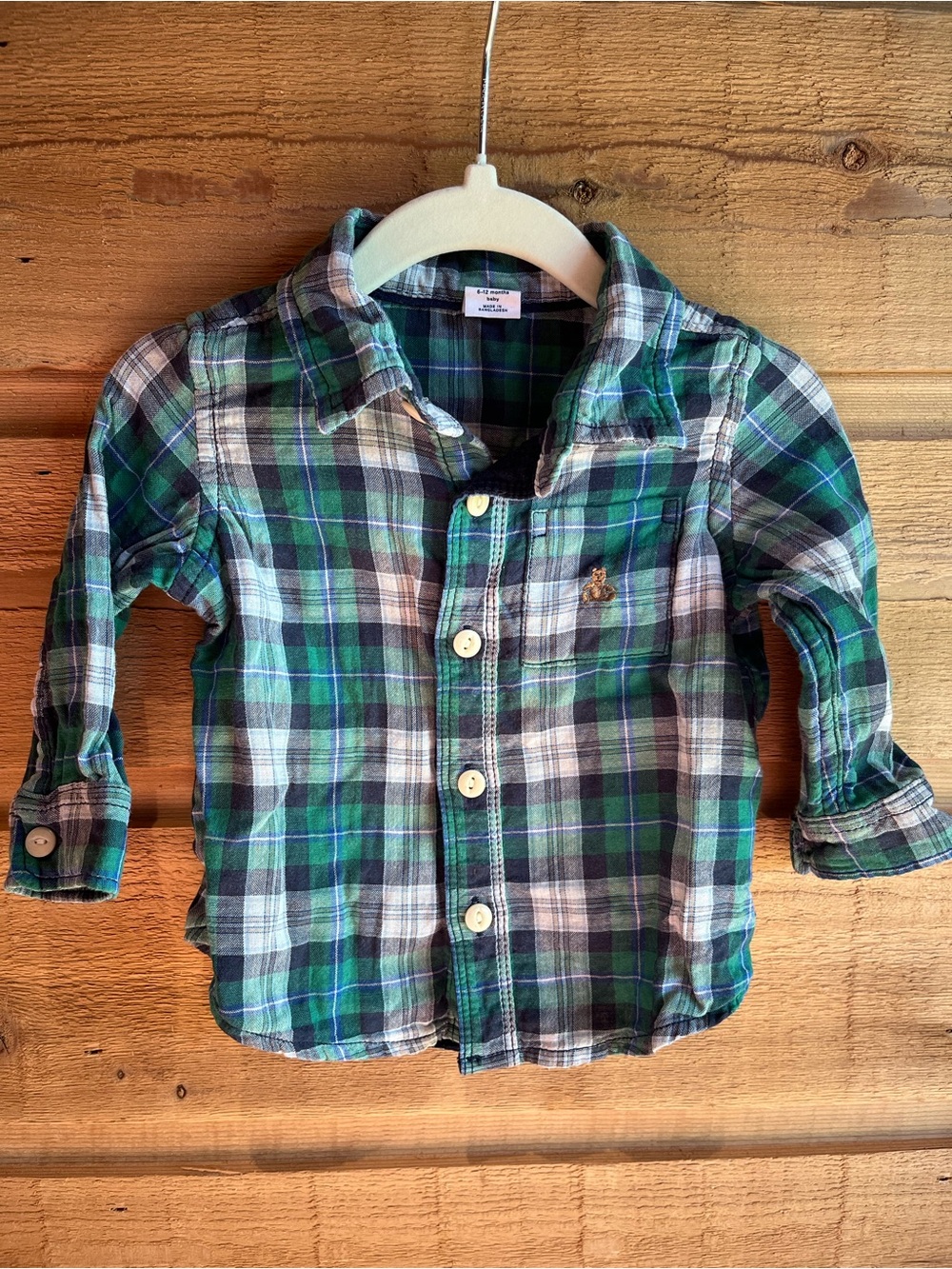 GAP - Kids Baby Green and Navy Plaid Button-Up Shirt